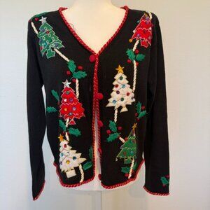 Vintage Paul Harris 3D Embroidered Christmas Holiday Sweater Cardigan Size Small